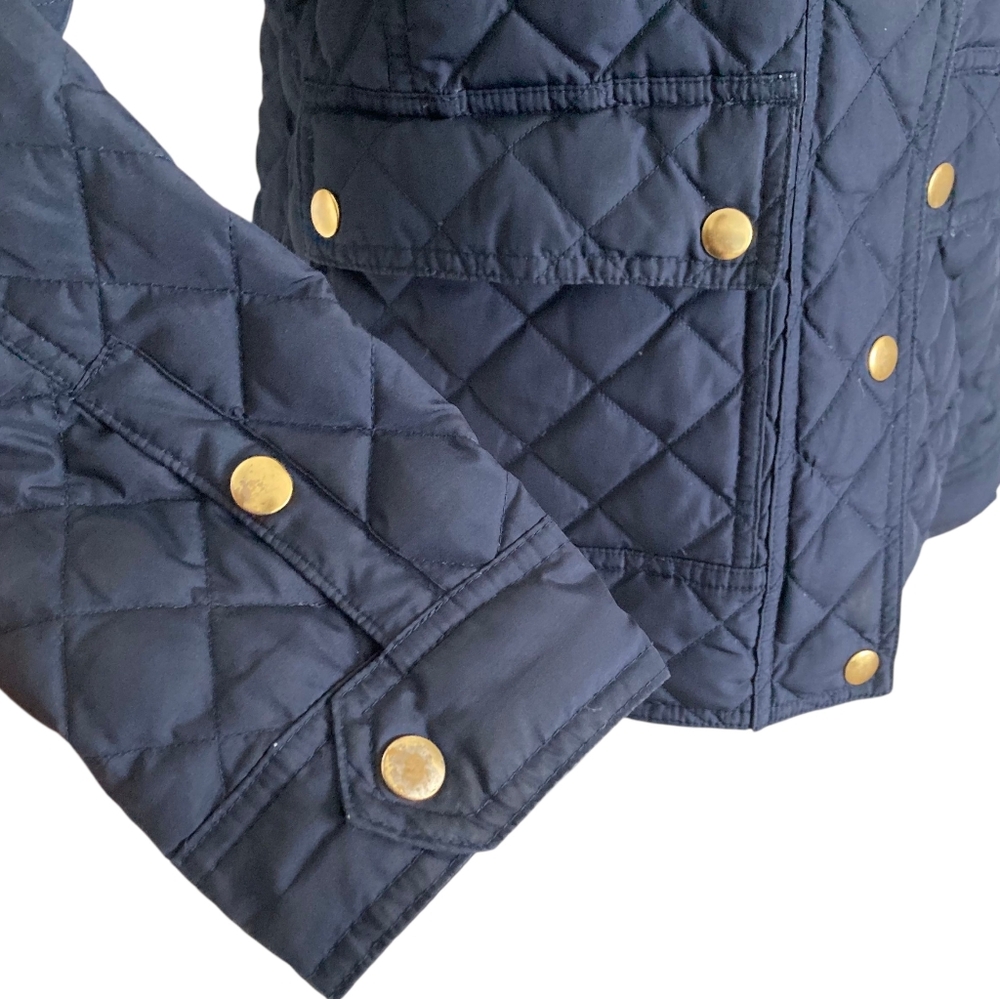 J. Crew Barn Quilted down Jacket Coat size S Navy Blue Corduroy collar Preppy - Picture 8 of 17